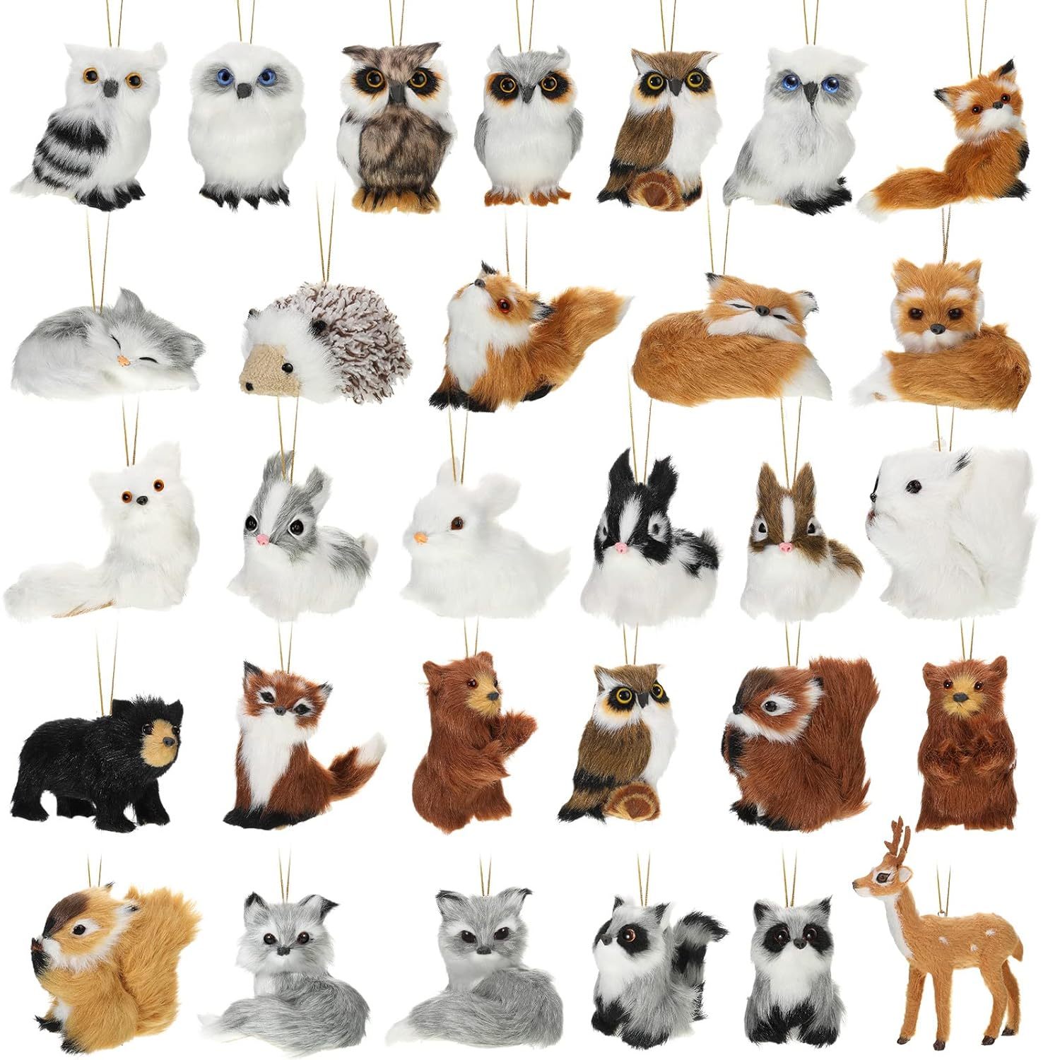 30 Pieces Plush Animal Christmas Ornaments, Felt Woodland Forest Furry Animals O
