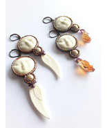 Moon Face Earrings, Moon Goddess, White Earrings, White Brown Earrings, ... - $36.92 CAD
