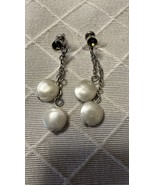 Silver Color Post Dangle Drop Earrings White Faux Pearl Green Glass Stones - €6,77 EUR