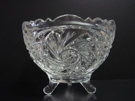 American Brilliant Cut Crystal Hobstar 6 inch Wide  Tri-footed Bowl - £11.78 GBP