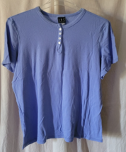 Women&#39;s International Concepts Shirt Solid Blue Short Sleeve Ribbed Casual - $10.99