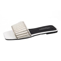 Women Slippers Summer Rhinestone White Flat Shoes Elegant  External Wear Summer  - £23.04 GBP