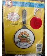 1989 Colortex Kitchen Skillet Magnet Counted Cross Stitch Kit Flowers *N... - $12.99