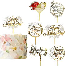 Happy Mother’S Day Cake Topper 6 Pcs Party Gold Glitter Cupcake Picks Decorative - £19.18 GBP