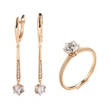  new 585 rose gold women long earrings ring sets round white natural zircon luxury fine thumb200