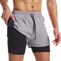 Surenow Mens 2 in 1 Running Shorts Quick Dry Athletic Shorts with Liner, Workout - £30.59 GBP