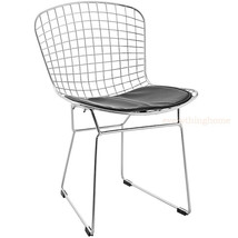 Steel Chrome Wire Mesh Dining Side Chair Black Pad Harry Mid-Century Modern - £134.28 GBP