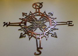 Nautical Compass Rose w/ Ornamental Design - Metal Wall Art - Copper 16&quot; - £43.11 GBP