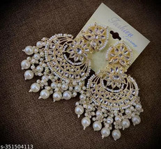 Indian Kundan Earrings Chandbali Gold Plated Traditional Bollywood Jewelry Set h - £3.09 GBP