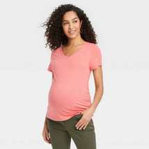 Isabel Maternity Short Sleeve V-Neck Side Shirred Maternity T-Shirt Pink XL - £9.18 GBP
