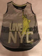 Girls Size 10 Justice LOVE NYC Statue of Liberty Tank Top Shirt EUC Black Neon - £11.85 GBP