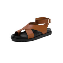 Retro Summer Women Sandals Fashion Platform Genuine Leather Buckles Shoes Woman  - £79.61 GBP