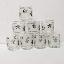 8 Libbey Glasses Silver Leaf Old Fashioned Low Ball Vintage MCM Glass Set - £21.01 GBP