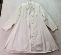 Vintage Cabin Creek Shirt Dress Women&#39;s 16s White Crochet Detail Collare... - £14.51 GBP