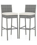 Set of 2/4 Patio Wicker Barstools with Soft Seat Cushion and Cozy Footre... - $207.68 CAD