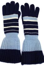 VTG 40s Hand Knit Kids Gloves Striped Blue Navy Ecru Wool Gauntlet Cuffs - $63.31