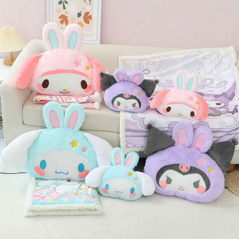 Sanrio Lovely Kuromi Cinnamoroll Throw Pillow Stuffed Rabbit Ear My Melody Back - £18.29 GBP