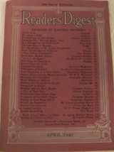 Reader’s Digest, 19th year of Publication, April 1940.Volume 36. number 216.  Ke - £19.67 GBP