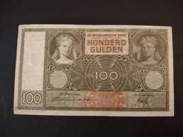 Netherlands 100 gulden banknote from 1930s -1940s, World War 2 - $32.00