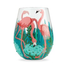 Lolita Stemless Wine Glass Flamingo 20 oz Giftbox Collectible Hand Painted Pink  - $29.69