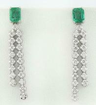 3.05Ct Emerald and Diamond Dangle Exclusive Earrings in 14k White Gold Over - £97.02 GBP