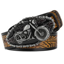 Embossed Lerther Belt Cowboy Motorcycle Buckle Leisure Decoration - £24.39 GBP