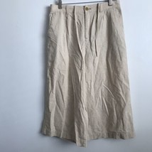Uniqlo L Bermuda Shorts Culottes Beige Linen Flat Front Drawstring Belt Coastal - £20.48 GBP