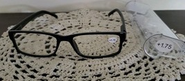 Black Plastic Framed ~ Spring Hinged ~ Reading Glasses w/Clear Case ~ +1.75 ~L4B - £11.95 GBP