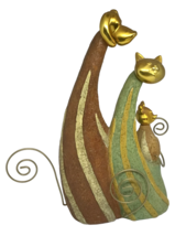 Art Deco Cat Dog Mouse Mice Figurine Decor Resin Metal Tails Home Gold Green Red - £23.40 GBP