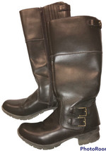 Clarks Women&#39;s Leather Tall Riding Boots Shoes Dark Brown Size 8M Buckles Horse - £28.57 GBP