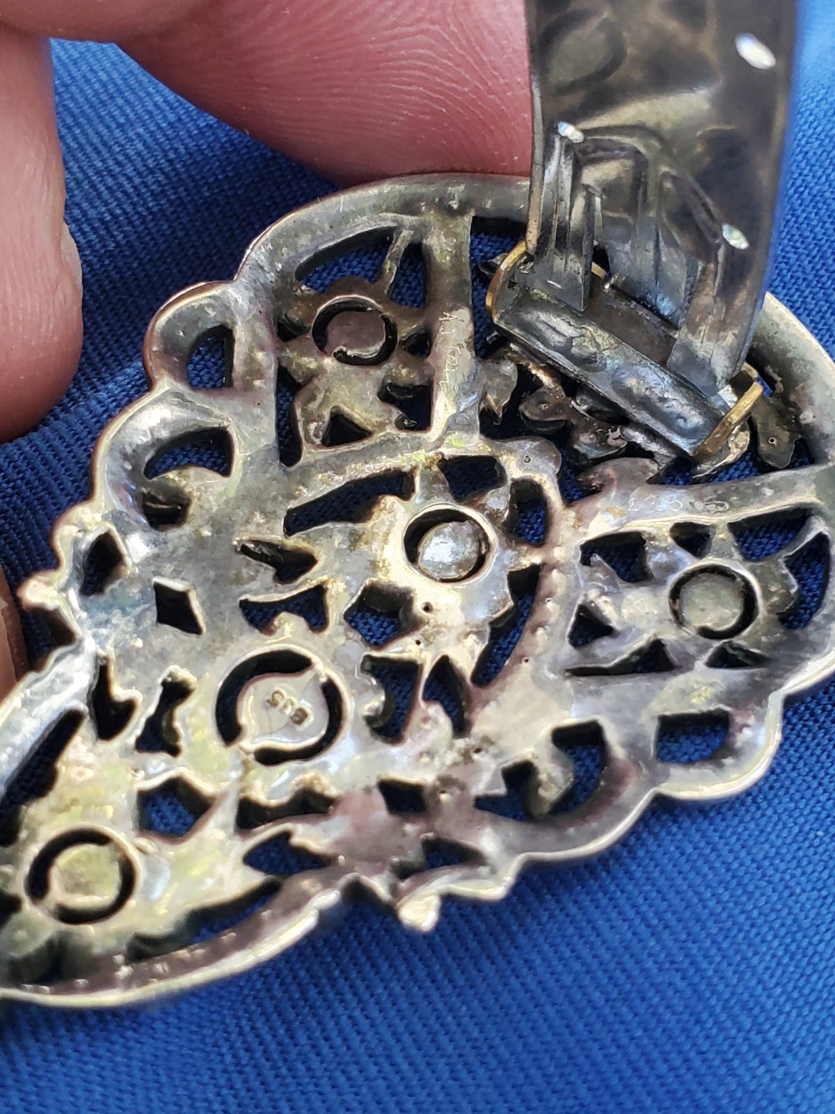 Vintage Art Deco Sterling Silver 935 Diamond Cut Marcasite Large Pin Brooch Clip Item image 2