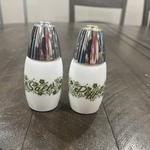 Gemco Green Salt &amp; Pepper Shakers Spring Blossom Crazy Daisy Milk Glass ... - $19.79