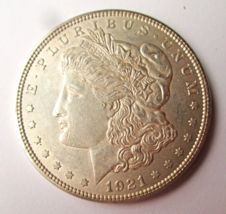 1921 Morgan Silver Dollar 90% Fine Silver, Phila Mint AU Fifty-five Condition - £45.76 GBP