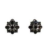 Vintage silver tone black rhinestone geometric button clip on earrings - $20.79 CAD