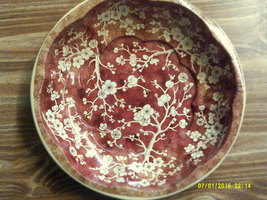 DAHER Decorated Ware Metal Bowl 1971 Floral White Cherry Blossom on Red England - £7.91 GBP