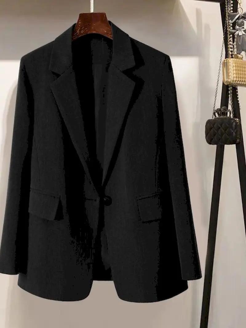 Women  Office Wear Single Button Blazer Coat Vintage Long Sleeve Pockets Female  - £149.38 GBP