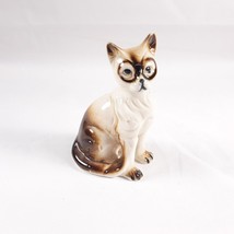 Vintage Cat Kitten Figurine Siamese Ringed Eyes Ceramic - £12.45 GBP