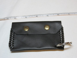 Handmade leather coin purse black/black snap flap close pouch key ring - £12.10 GBP