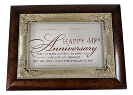 Happy 40th Anniversary Burlwood With Silver Scrollwork Musical Trinket Box - £27.85 GBP