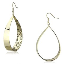 Women&#39;s Drop Shape Engraved Flower Design Dangle Gold Plated Fashion Earrings - £37.83 GBP