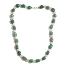 Green Aventurine/Rose Quartz Sterling Silver Necklace (20 in) &amp; Bracelet #JN1138 - £26.56 GBP