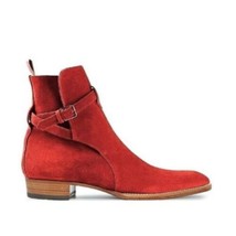 New Men Faux Suede Red Suede Ankle Belt Men&#39;s Boots Wedding Boots Dress Boot - £72.50 GBP