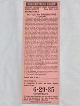 Canadian Pacific Railway Ticket Stub Vintage Travel Pink Vehicle Receipt - £10.35 GBP