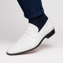 Fangio Classic Penny Loafer Genuine Ostrich Quill Shoes White image 7