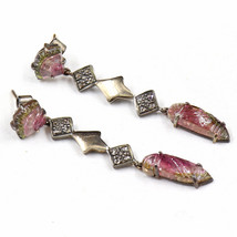 Estate Multi Tourmaline 10 Ct Natural Diamond Victorian Earring 18k Gold... - $448.19 CAD