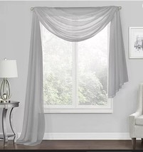 Simply Essential Sheer Voile Window Scarf Sheer  59&quot;W X 216” L   Gray Valance - £7.56 GBP