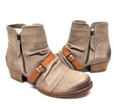 MIZ MOOZ  RUCHED  NUBUCK LEATHER  BOOTIE SIDE ZIP BUCKLE TAN  37EU / 7US... - $59.95