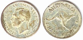 1943 George VI Australia Half Penny - £2.28 GBP