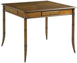 Game Table Woodbridge Square Prima Vera Faux Bamboo Legs Hazelnut Leather - £2,052.31 GBP