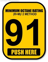 91 Octane Gas Pump Button Label Vinyl Sticker Gasoline Petrol Decal 2x2.... - £3.11 GBP